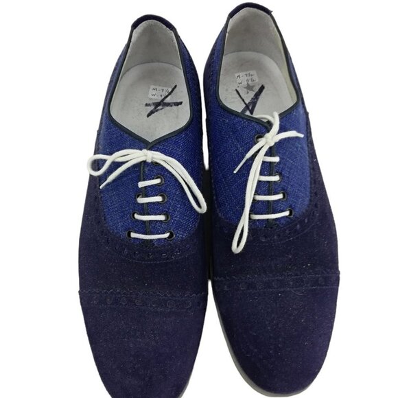 Isaia Napoli Blue Suede Brogues Oxford Loafers Size 6.5 US Mens 7.5 Womens 9.5 - Picture 9 of 13